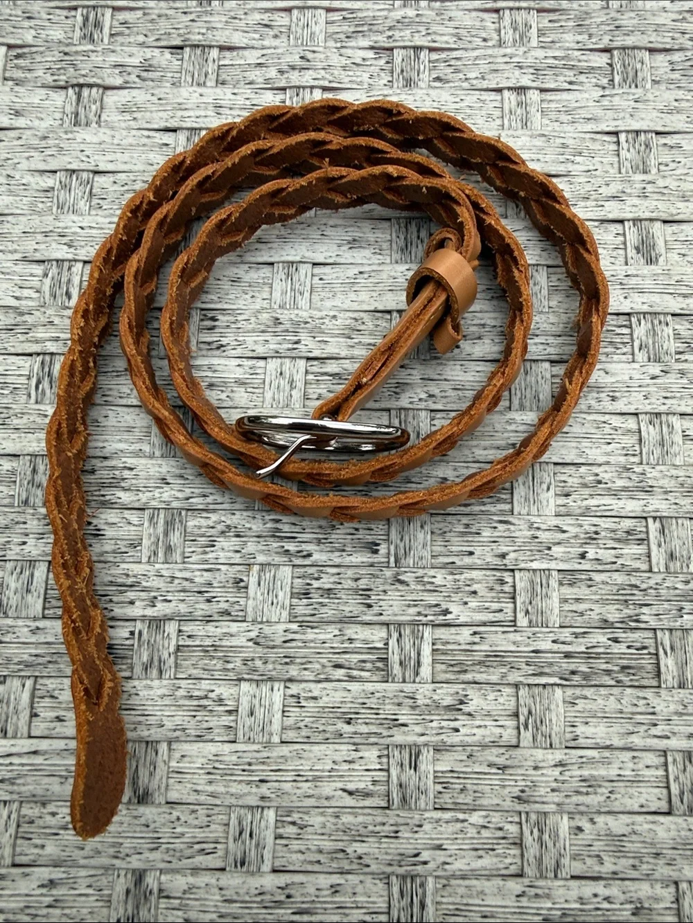 Old Navy Braided Cow Leather Brown/Than Belt Size XS/S 37”x0.5”